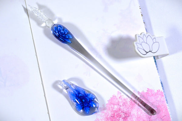 Petals Deep Blue | Glass Dip Pen Set