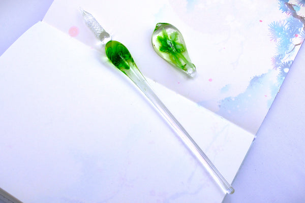 Petals Nature Green | Glass Dip Pen Set