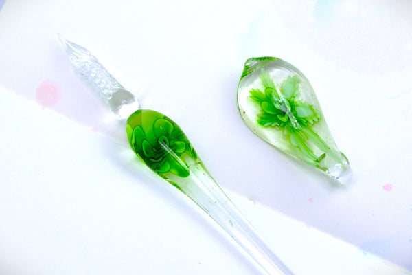 Petals Nature Green | Glass Dip Pen Set